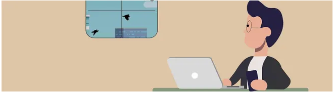Man sitting at his laptop, staring out the window, distracted, illustrating the need to rebuild attention span